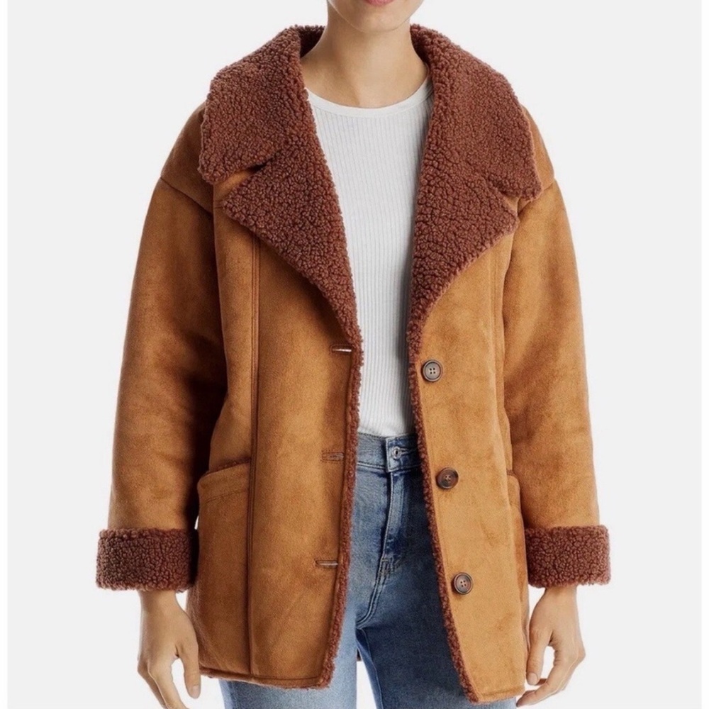 Free People Diogo Faux Fur Trim Suede Coat
